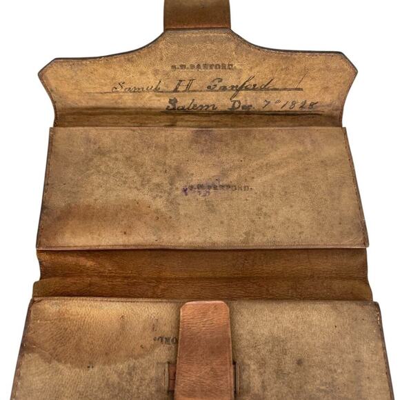 Antique 19th Century leather GENTLEMANS WALLET signed 1828 - Picture 2 of 12